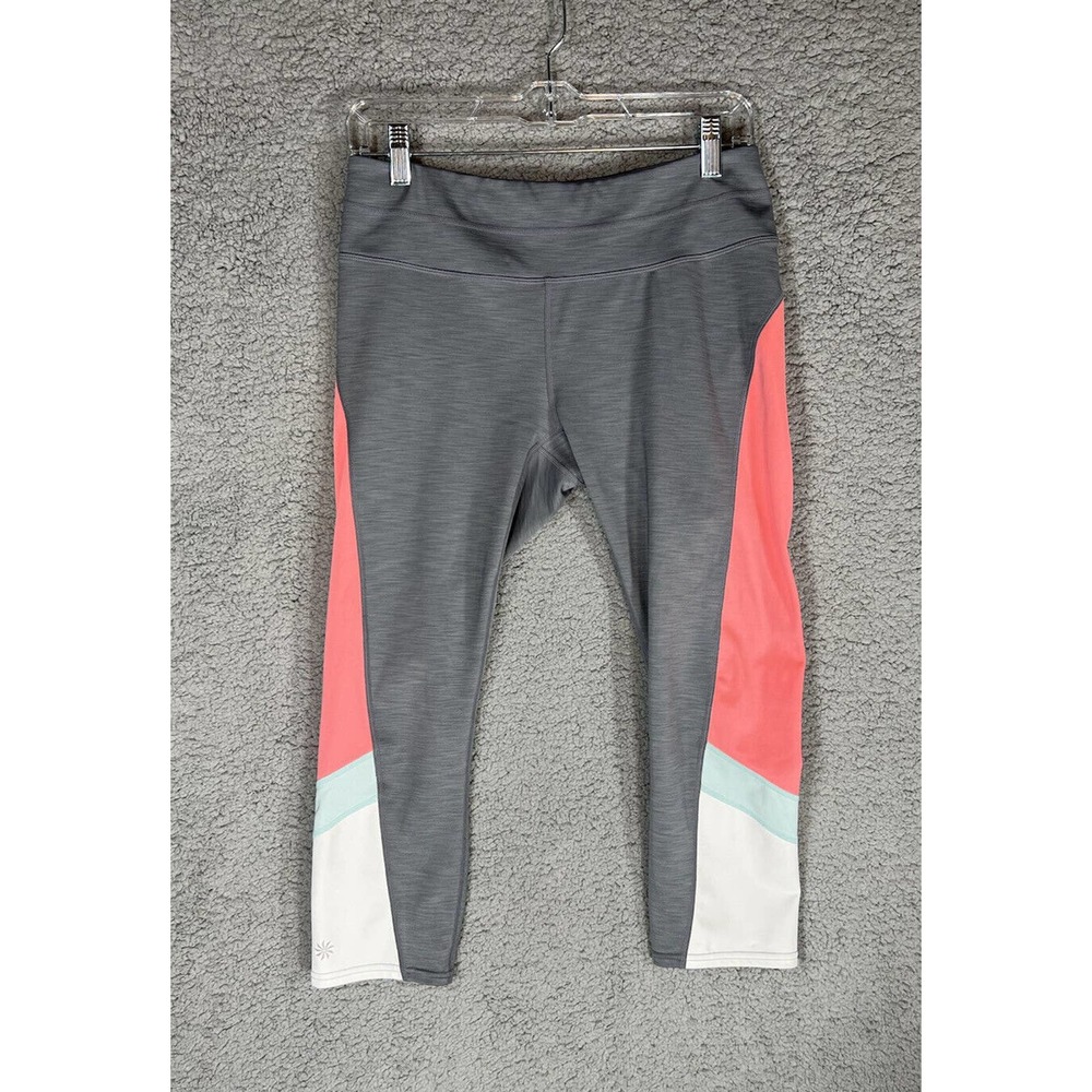Athleta Colorblock Sonar Capri Crop Leggings Grey Pink Blue Size Medium